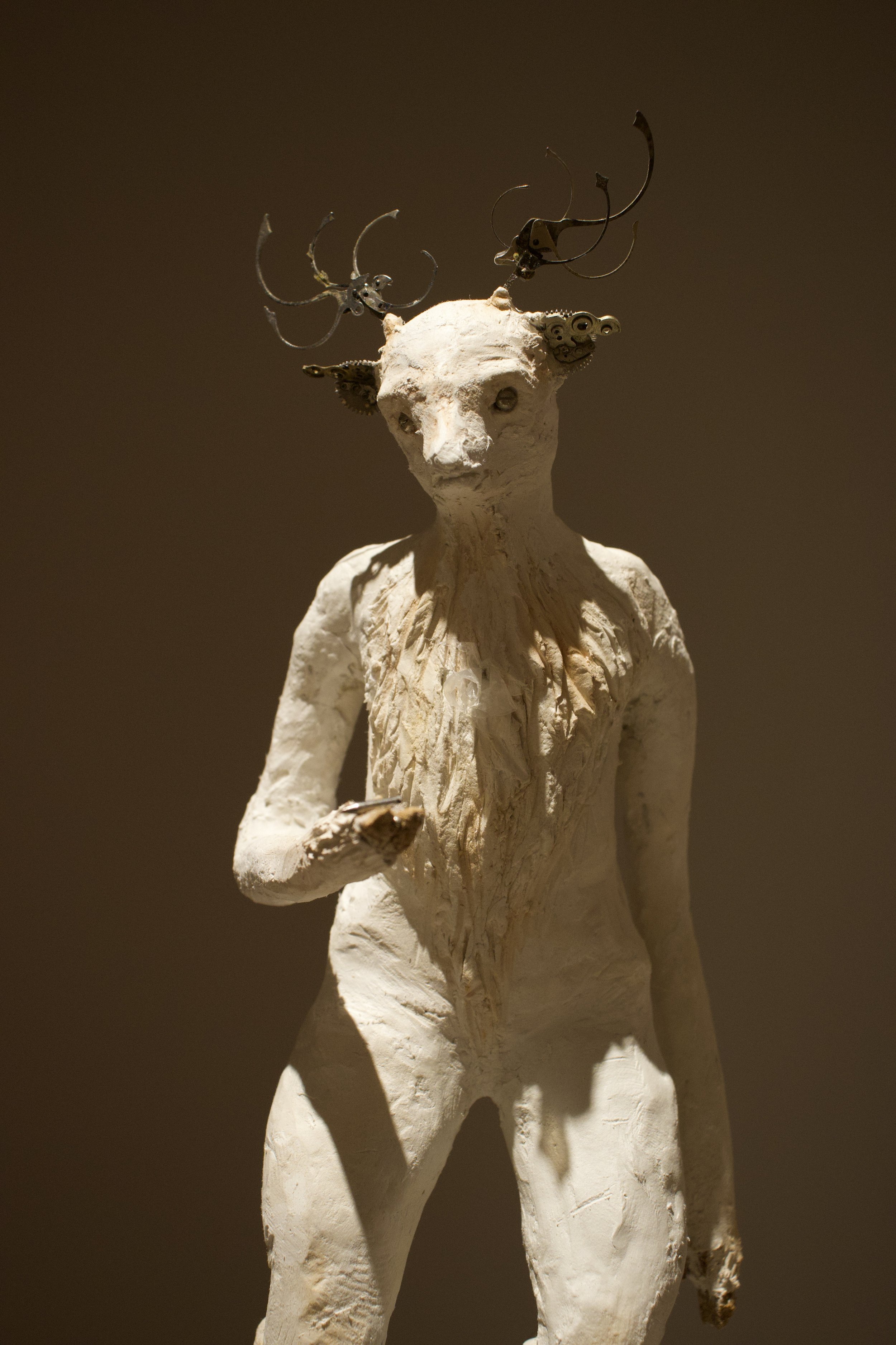 "The Stag" (2025) materials: aluminum wire, discarded plastic bags, yarn, cotton gauze, plaster, paper clay, mixed metals, pastels