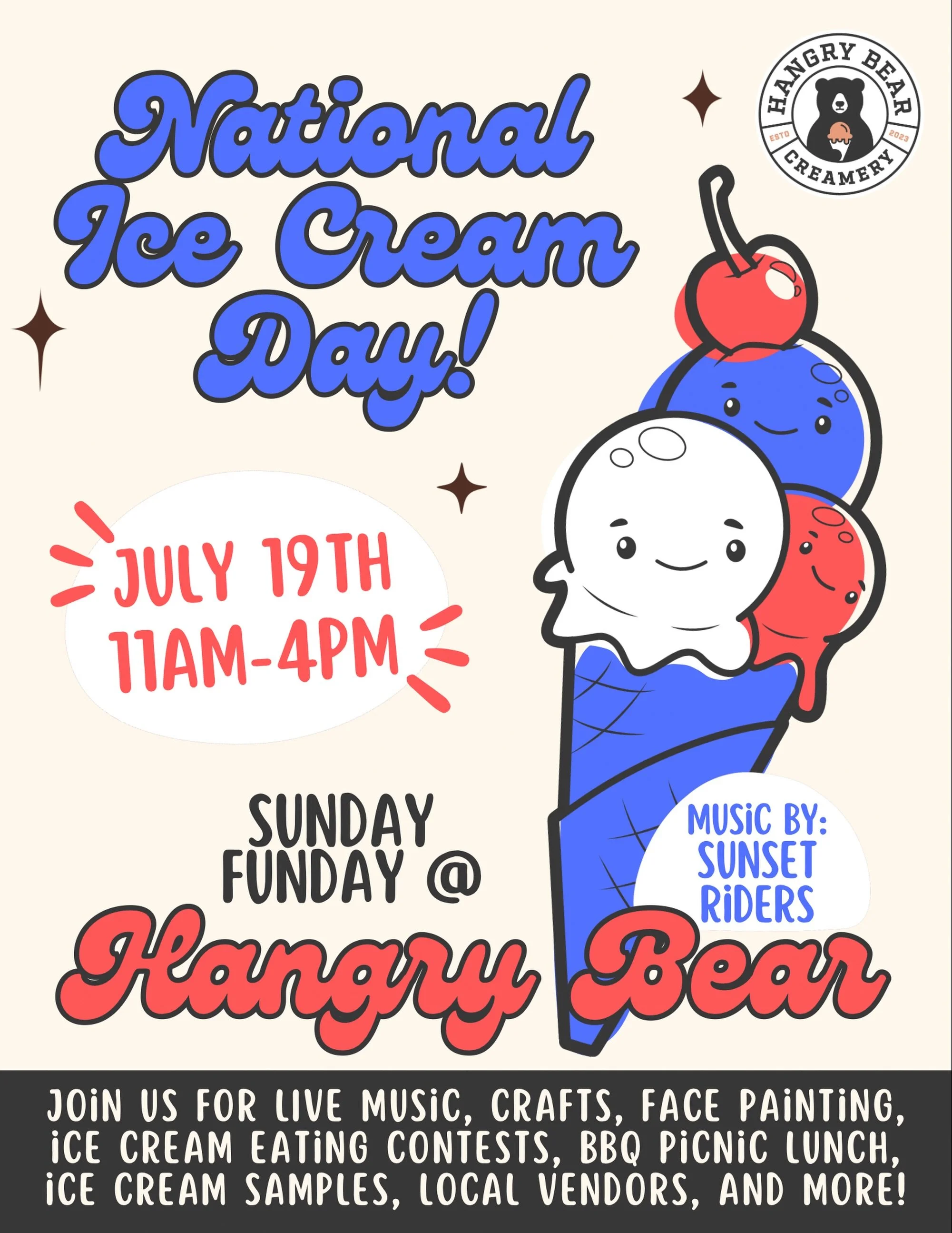 National Ice Cream Day is almost here, which means it&rsquo;s time for our 3rd Annual National Ice Cream Day Celebration! 🍦🎉

Join us on Sunday, July 19, from 11 AM - 4 PM for an afternoon full of sweet fun, including live music, crafts, face paint