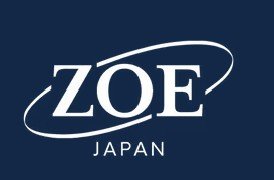 ZOE Japan logo with white text and a swooping oval on a navy background.