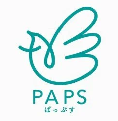 A logo featuring a stylized bird in a circle with the text 'PAPS' beneath it, along with Japanese characters.