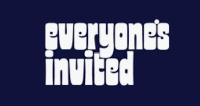 Text reading 'everyone's invited' on a dark background.