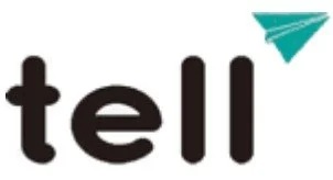 The word 'tell' with a blue paper airplane icon above the letter 'l'.