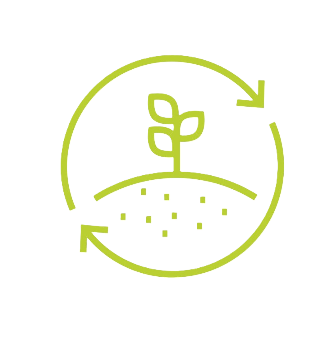 IMPROVE - Green icon of a growing plant with two leaves emerging from the soil, surrounded by circular arrows indicating sustainability.