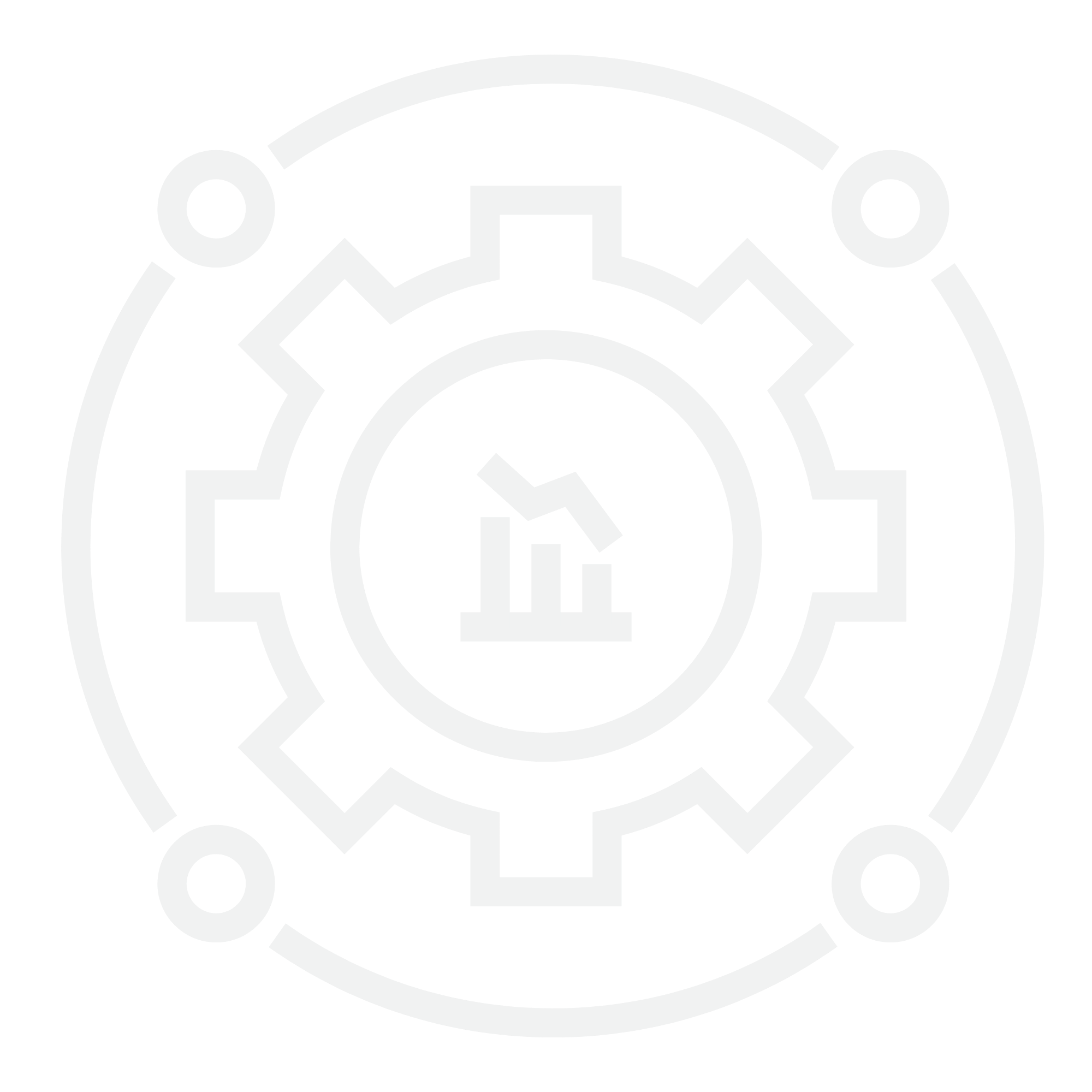 Outline of a gear or cogwheel with circles and lines connecting to smaller circles, symbolizing a mechanical or technological concept.