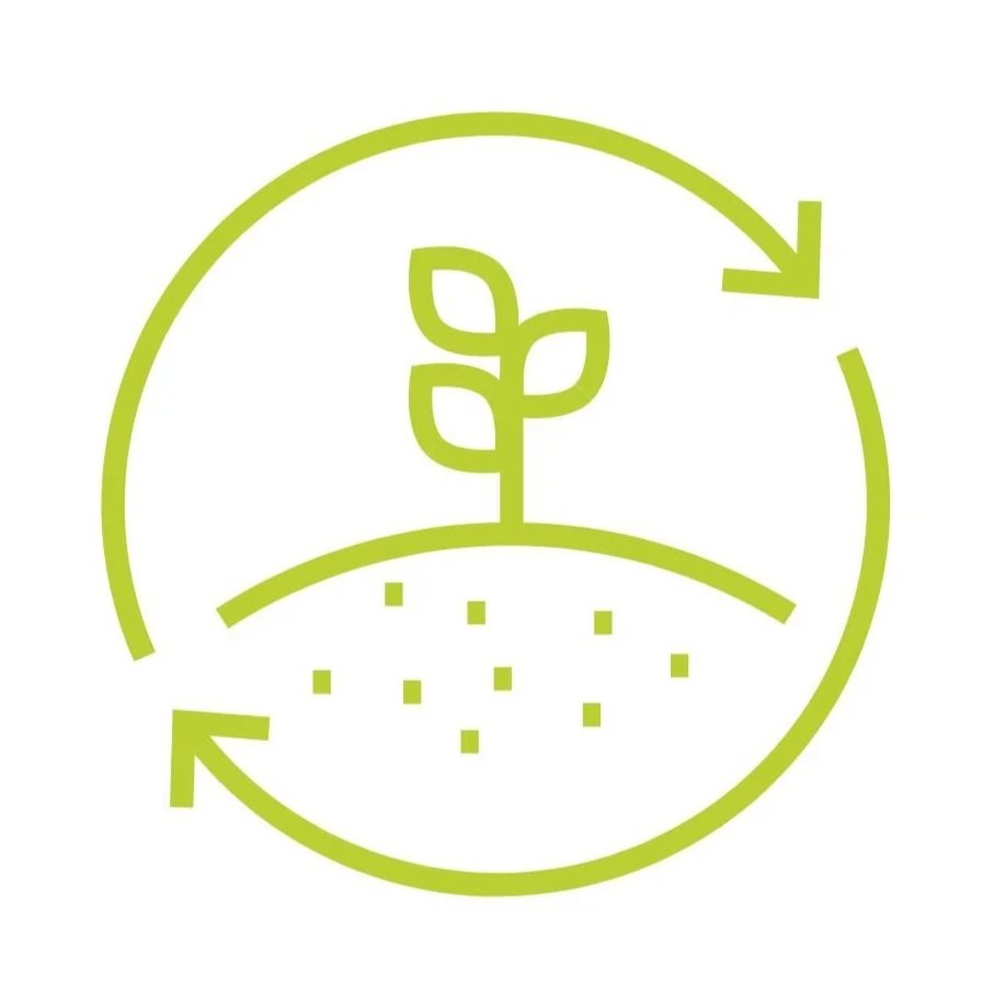 IMPROVE - Green icon of a growing plant with two leaves emerging from the soil, surrounded by circular arrows indicating sustainability.
