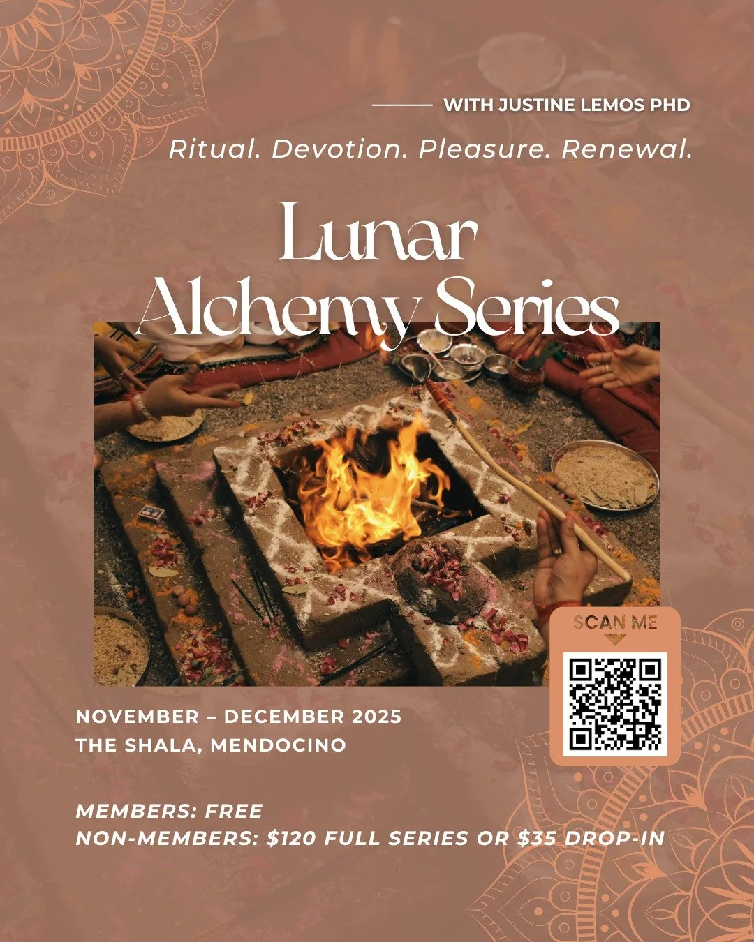 A journey through the Moon&rsquo;s mysteries, from fire to light. 

Join Dr. Justine Lemos for Lunar Alchemy, a four-circle series blending Vedic astrology, mantra, and embodied ritual. 

🌙 Members: Free | Non-members: $120 full series or $35 drop-i