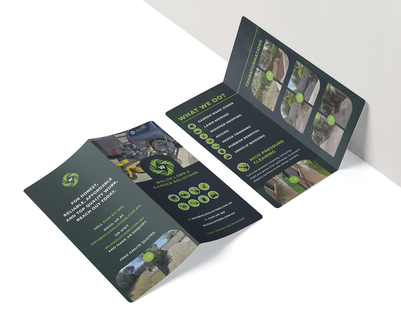 Welch lawn and gardening bi-fold DL brochure.