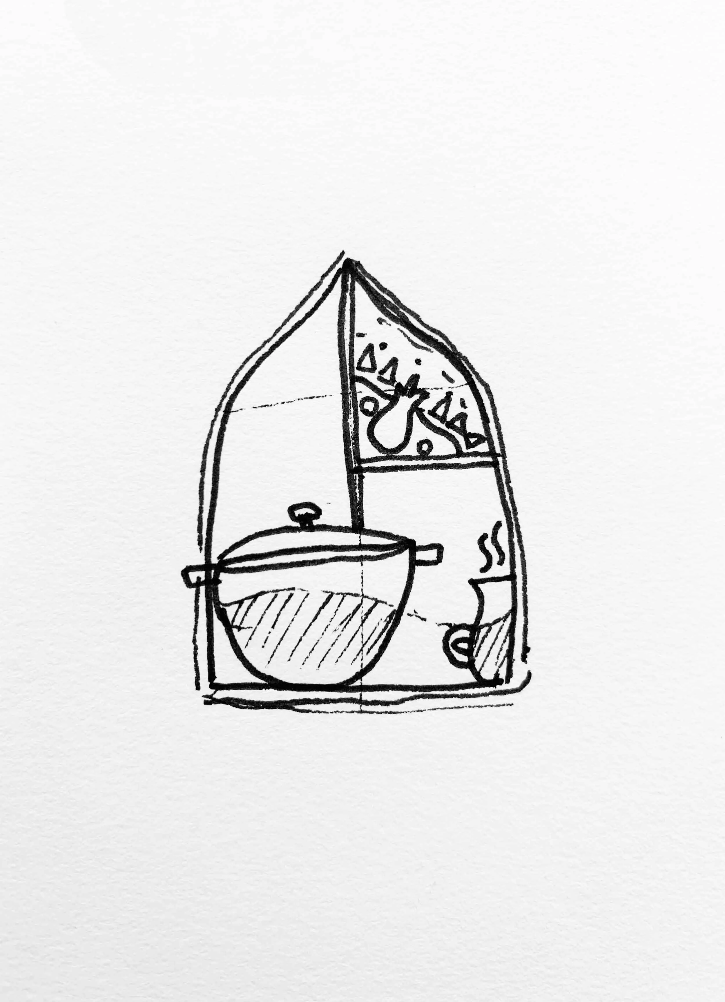 A preliminary logo sketch of the Kazan logo.