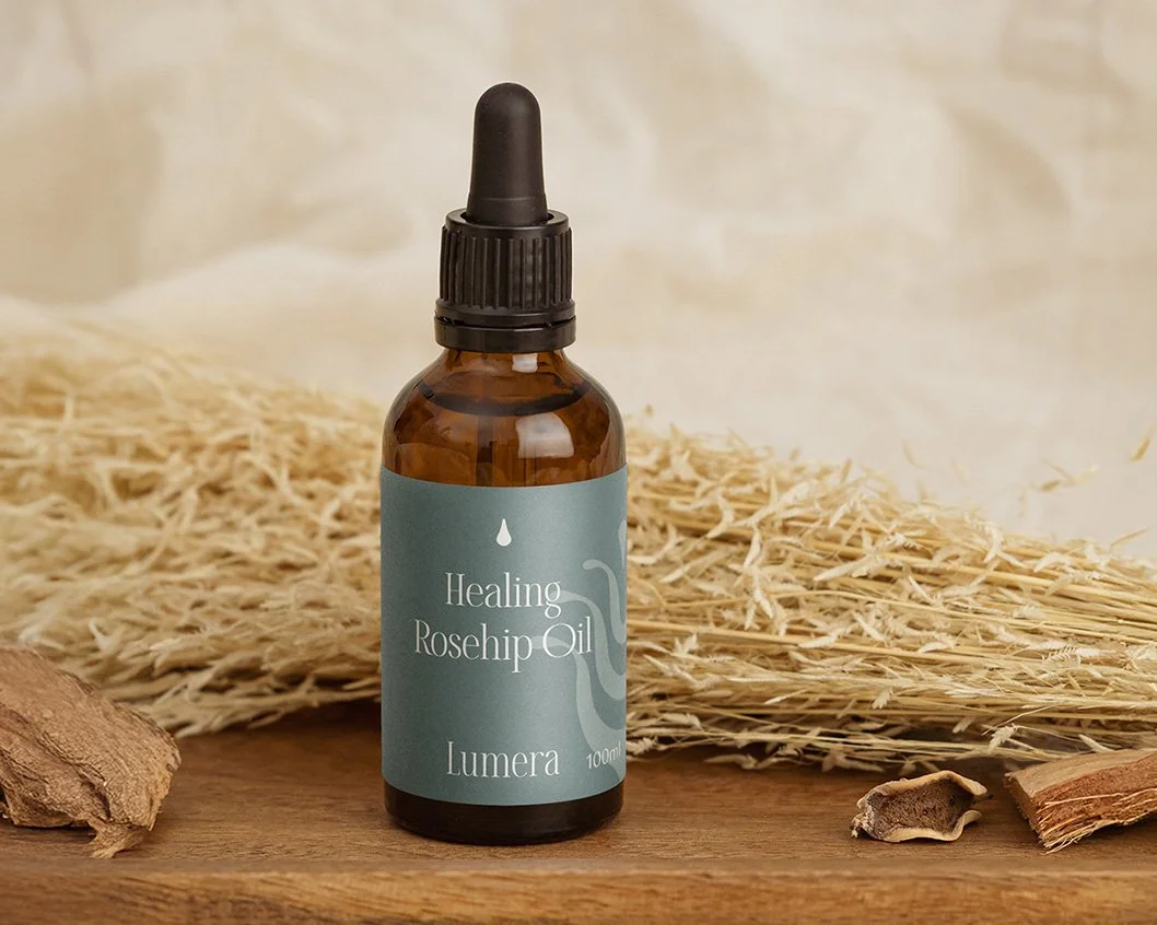 Bottle of Lumera Skin Clinic rosehip oil.