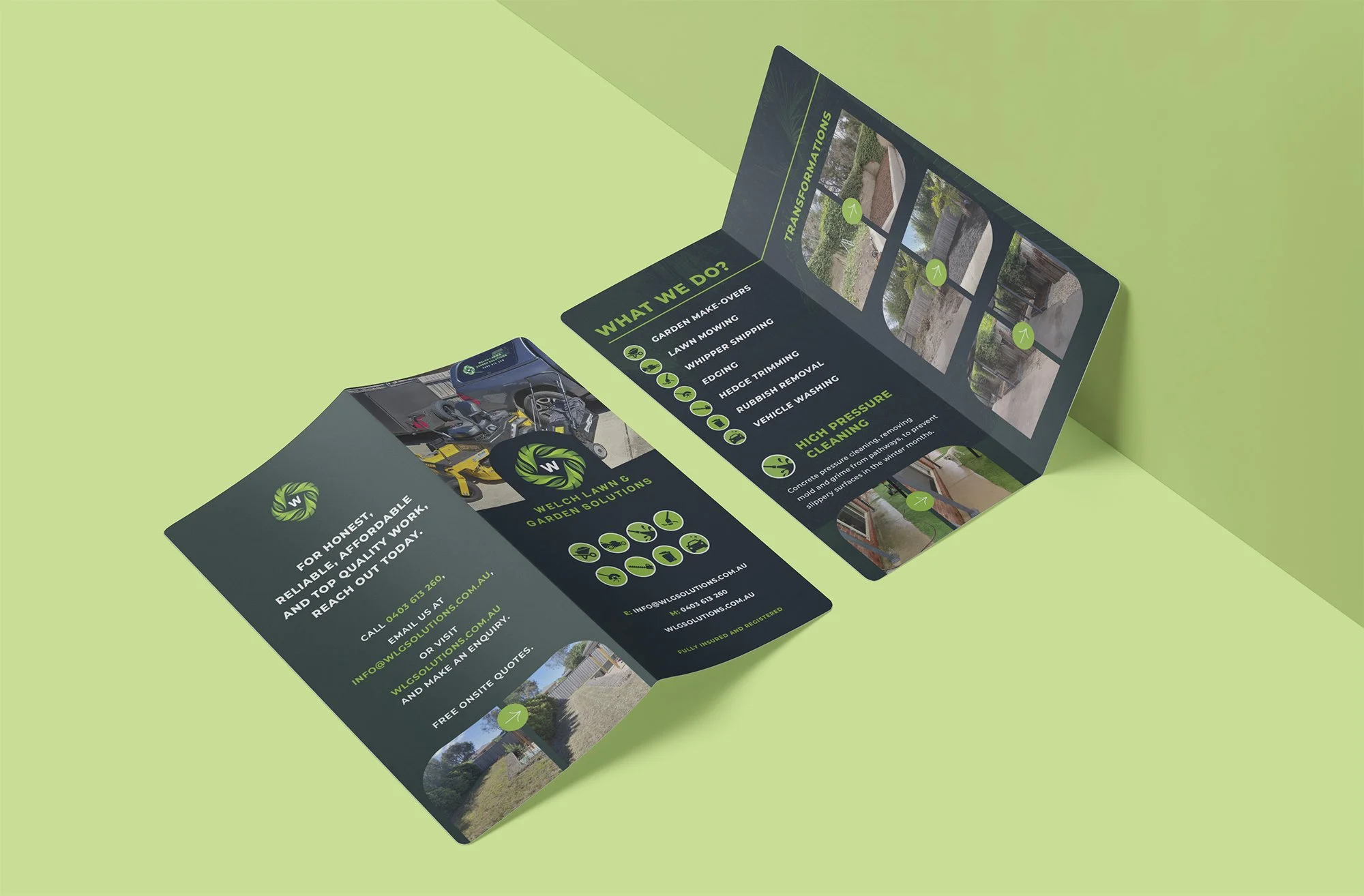 Welch lawn and gardening bi-fold DL brochure.