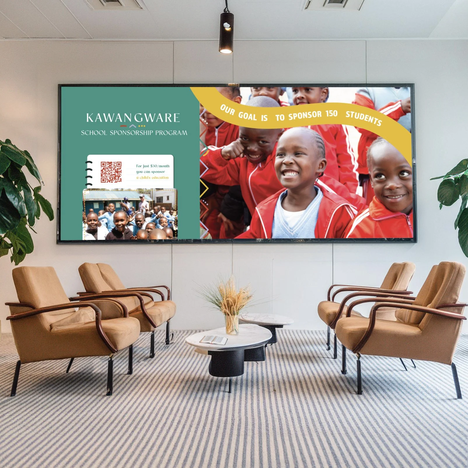 A foyer board featuring a campaign design for a school fundraiser.