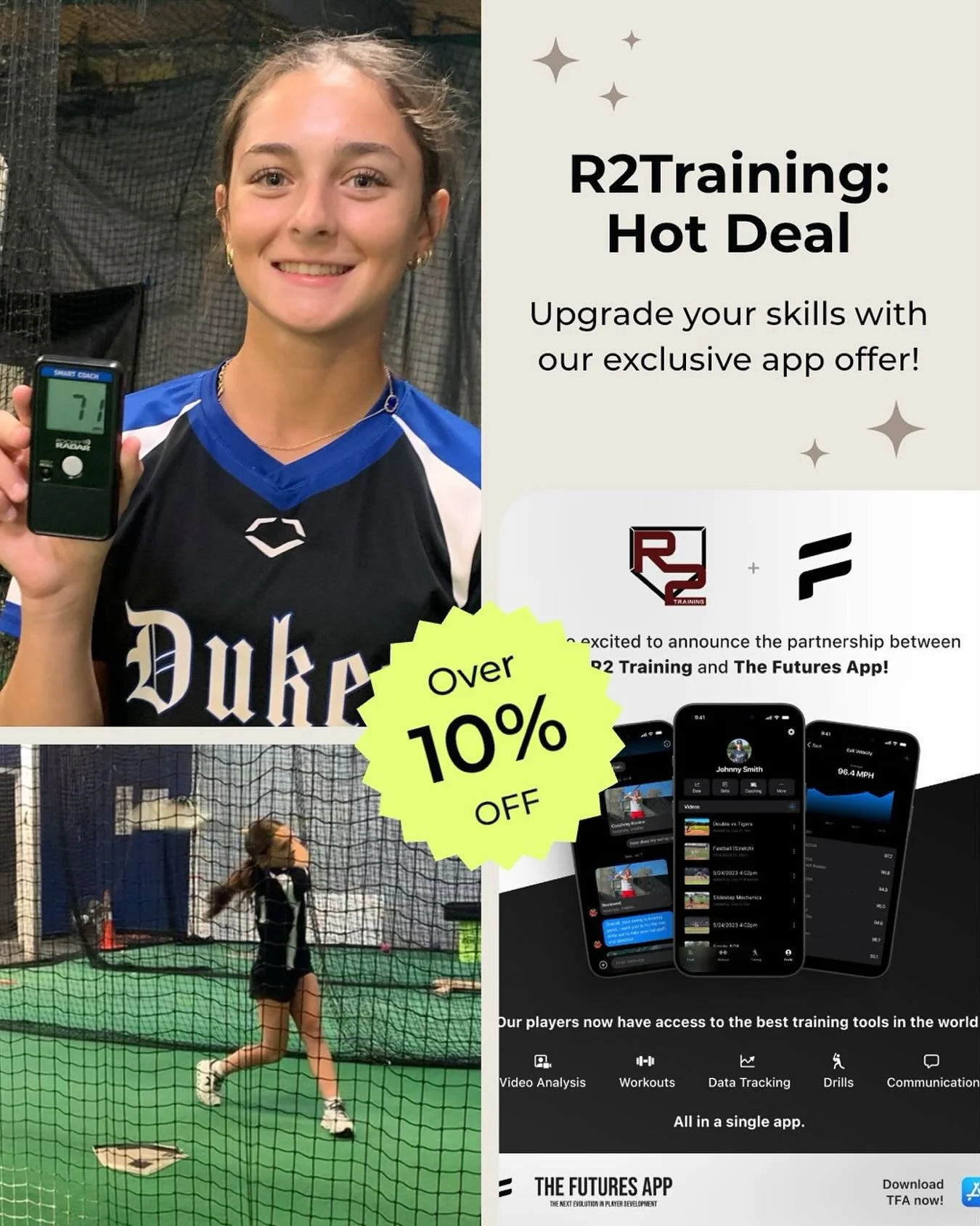 Want to take your lessons to the next level? Once a week hitting lessons not enough for you?  We are excited to provide another level of hitting lessons.  Our top tier package comes with custom exercise programs, custom drill programs, monthly video 