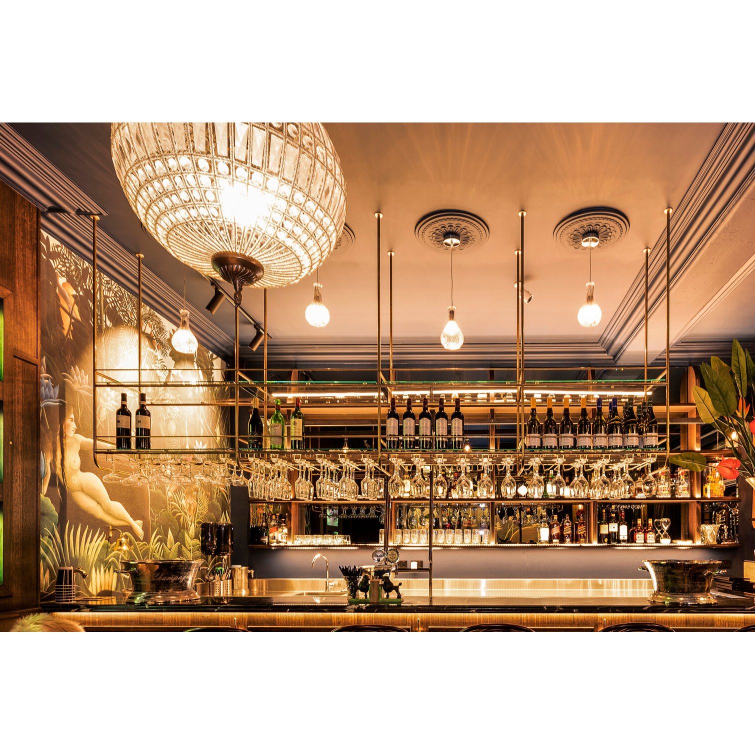 Argyle Bar Suspended Brass Shelving
