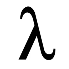 A black and white lambda symbol on a white background