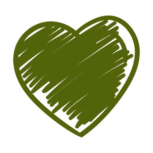 Green heart-shaped sketch with textured lines.