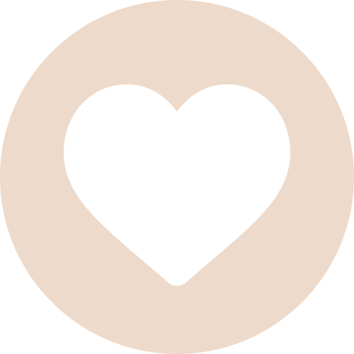 A white heart symbol centered on a beige circular background.
