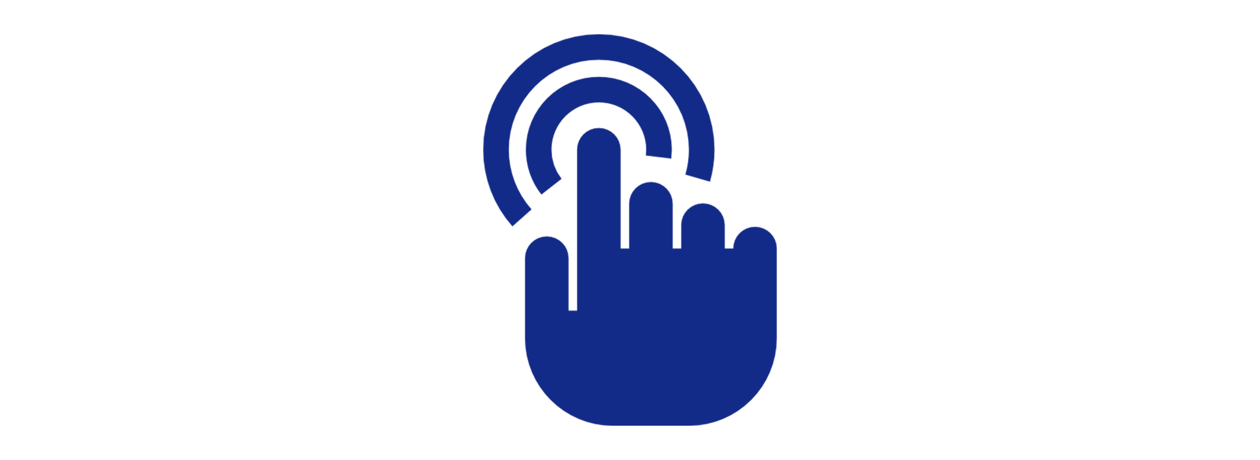 Icon of a hand tapping a touchscreen with signal waves emanating from the fingertip.