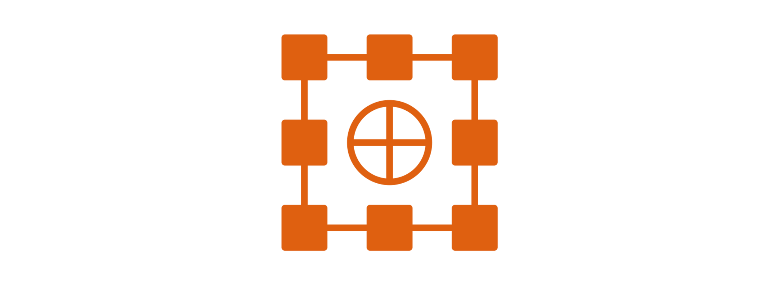 Diagram of a microcontroller with labeled pins, connections, and a central crosshair symbol.