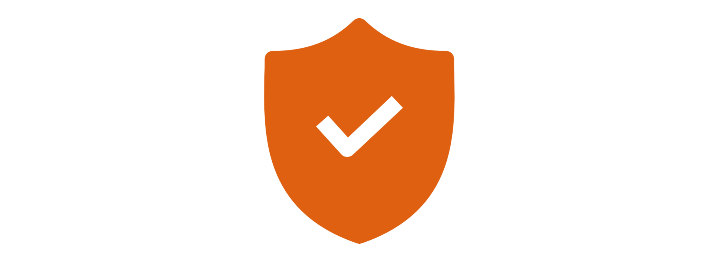 Security shield icon in orange with a black check mark in the center