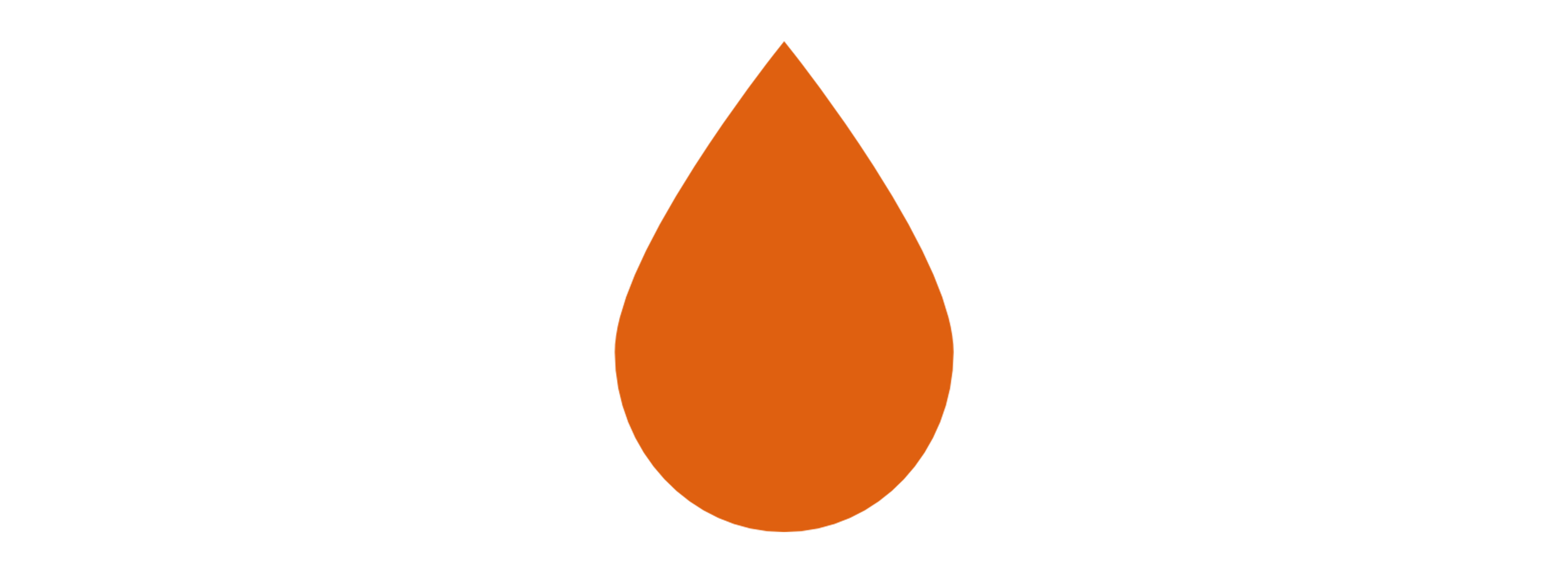 Teardrop-shaped wax candle in orange color, lit with small flame at the top.