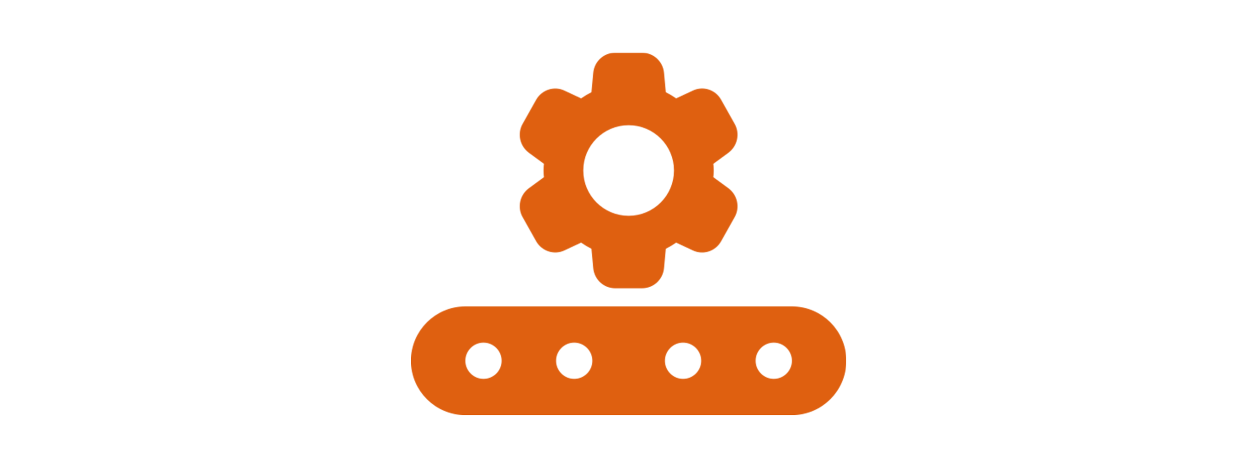 Icon of a gear and conveyor belt representing automation or manufacturing.