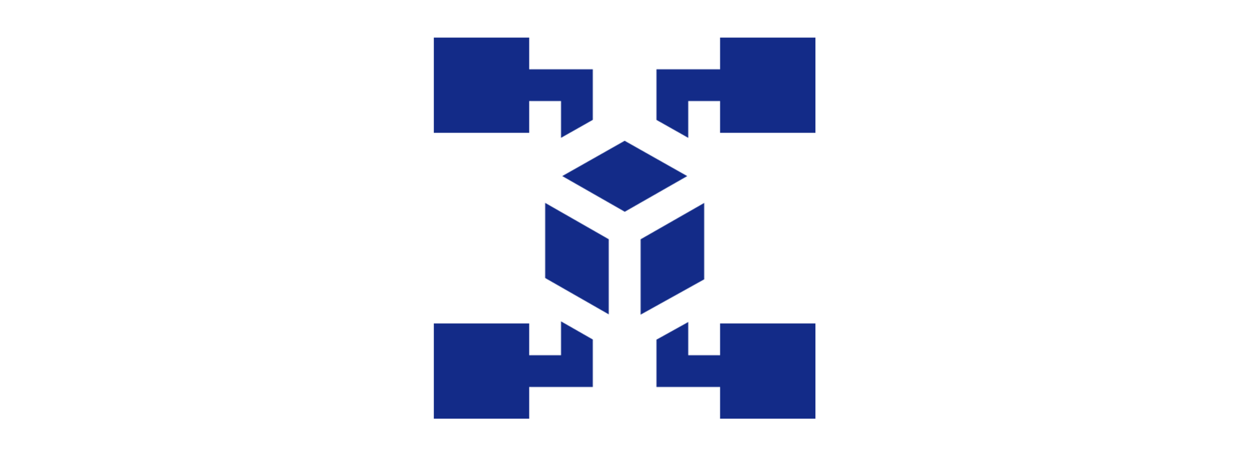 Blue and black 3D cube logo with stylized geometric shapes