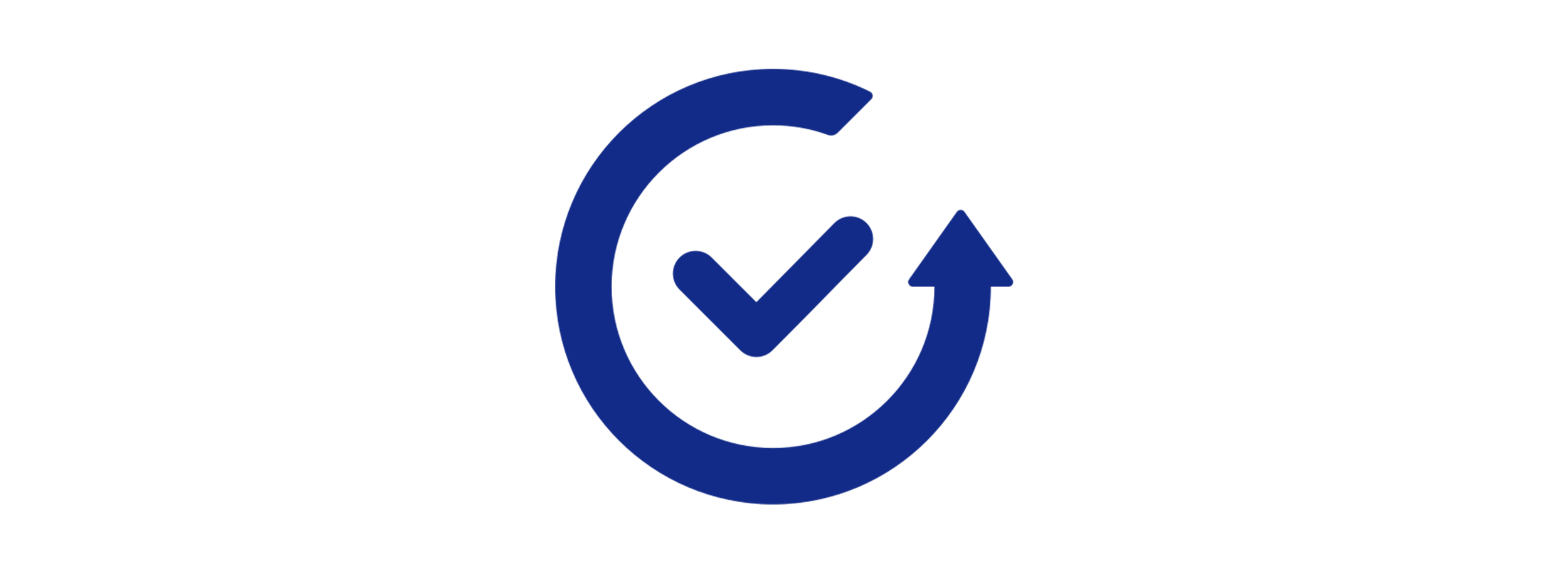 Clockwise arrow encircles a checkmark, symbolizing renewal or completion.