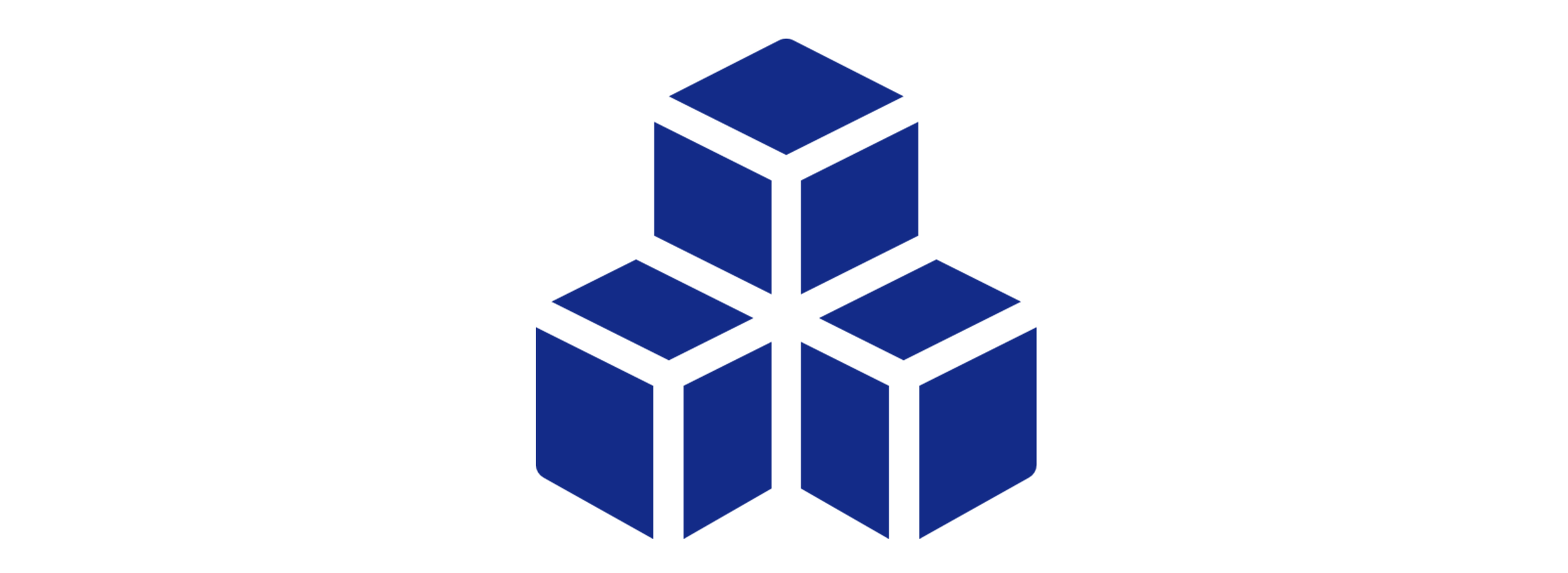 Logo featuring blue three-dimensional cubes arranged in a zigzag pattern with dark outlines.