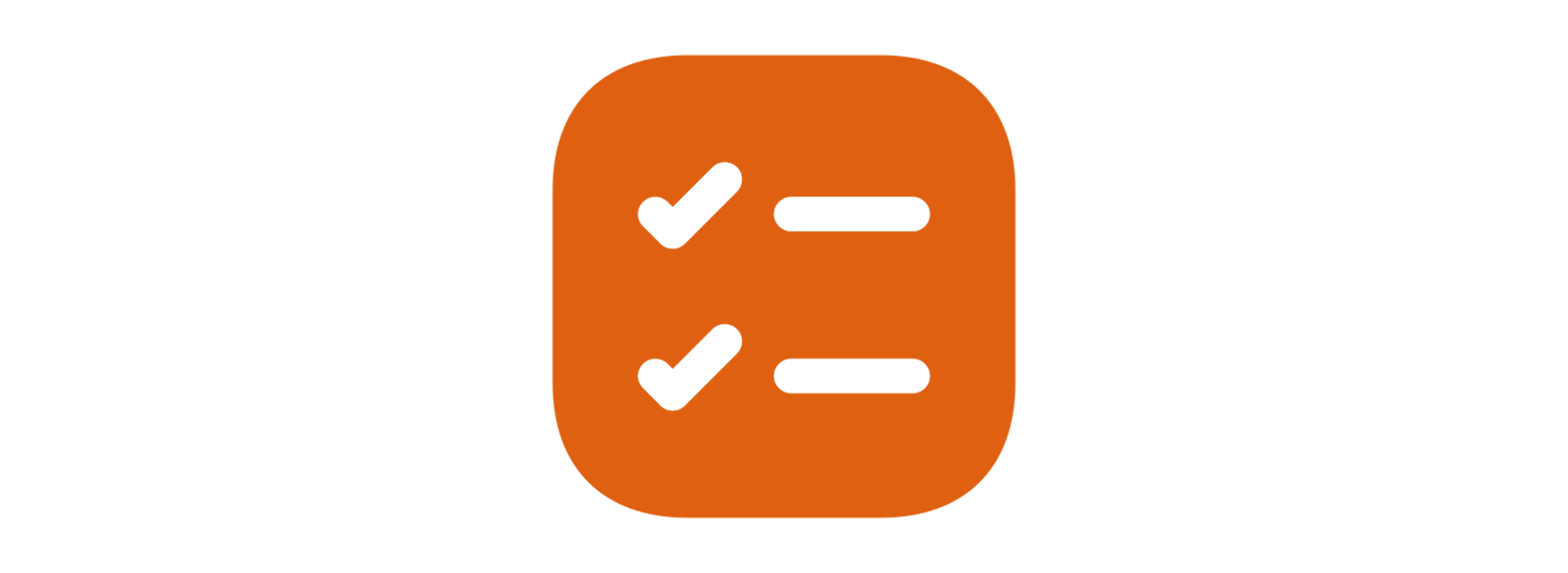 Icon of a to-do list with two checkmarks and two lines, in black and orange.