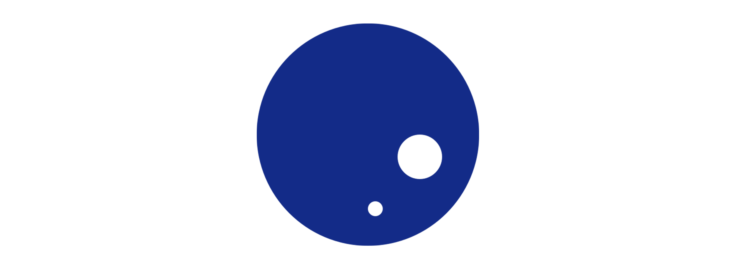 A blue number six with black circles on a white background.