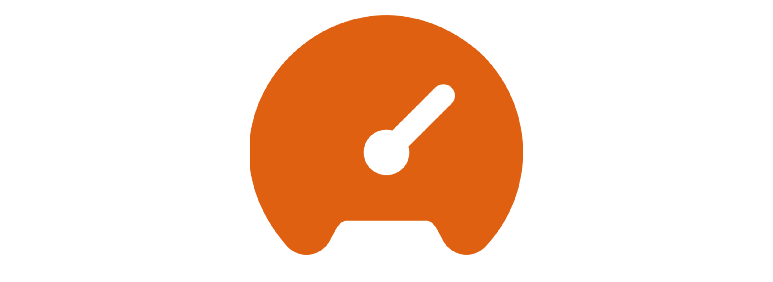 A graphic of an orange speedometer gauge with a black needle pointing to the high end.