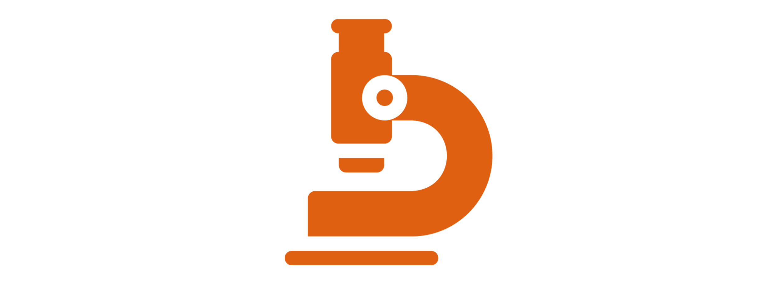 A logo featuring an orange microscope silhouette integrated into the letter 'D' on a black background.