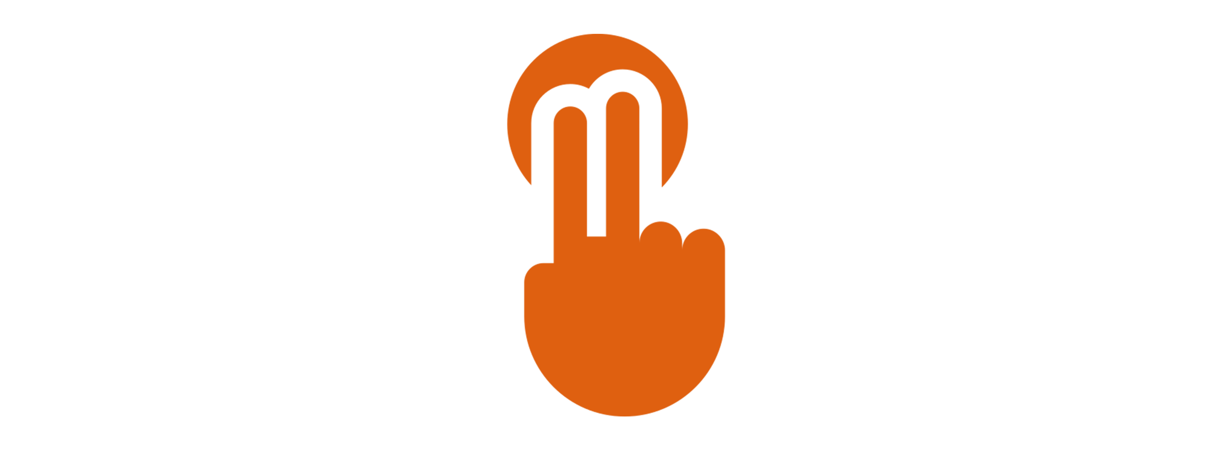 A logo featuring an orange finger pointing upwards with a circle behind it, set against a black background.