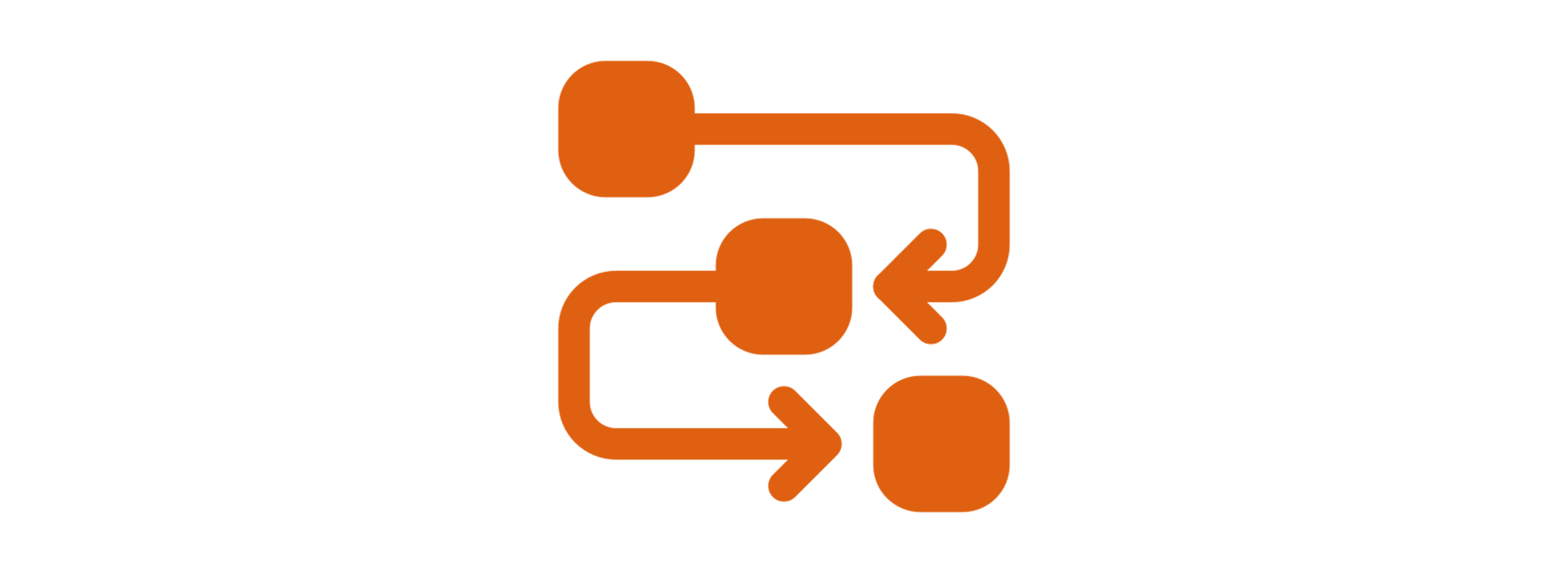 Diagram of a data pipeline with walking arrows connecting three orange rectangles.