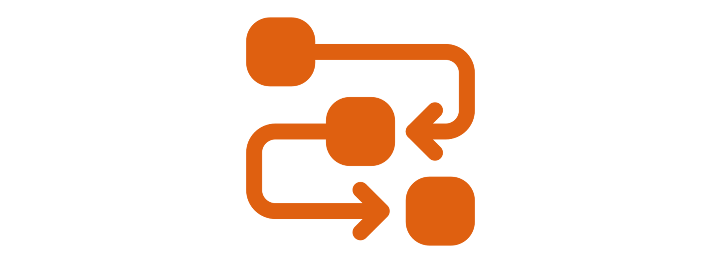 Diagram showing a sequence of orange arrows and blocks indicating a process flow.
