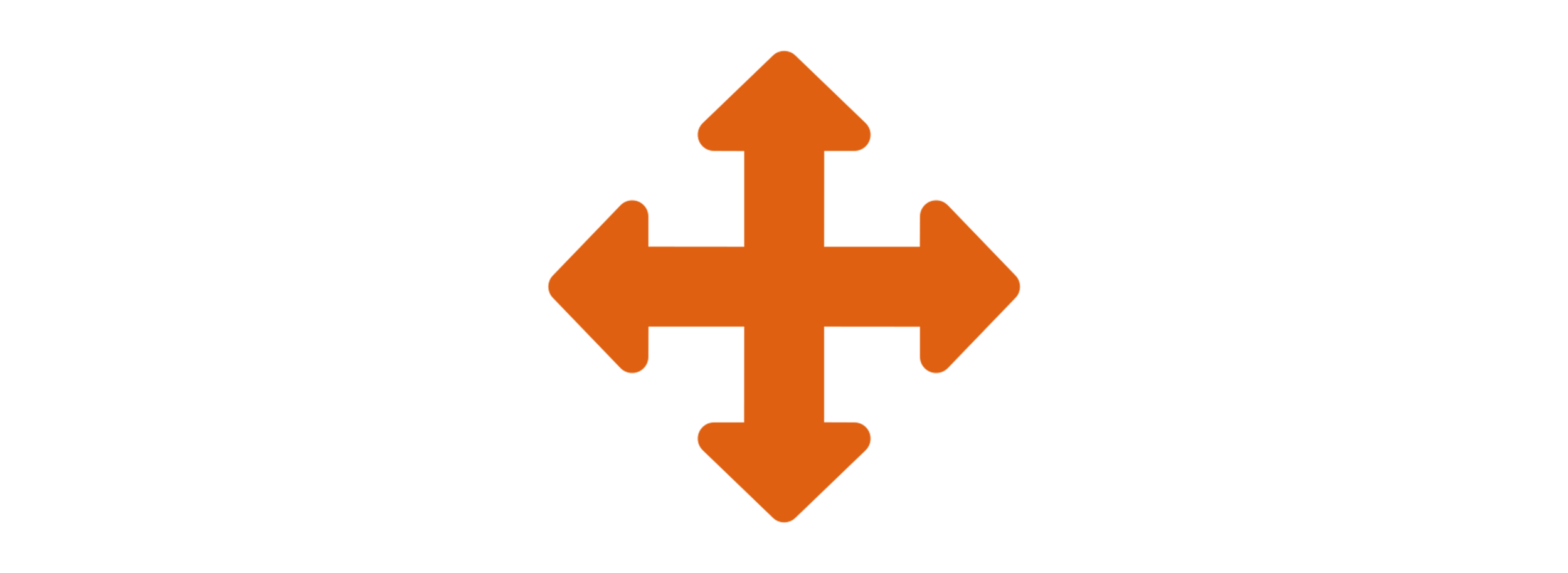 Arrows pointing in four directions: up, down, left, right, icon in orange color.