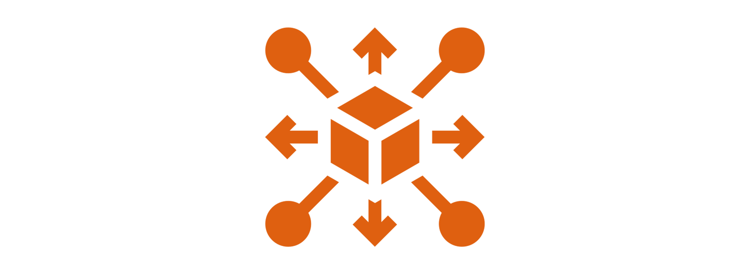 A diagram with a central cube and arrows pointing outward in six directions.