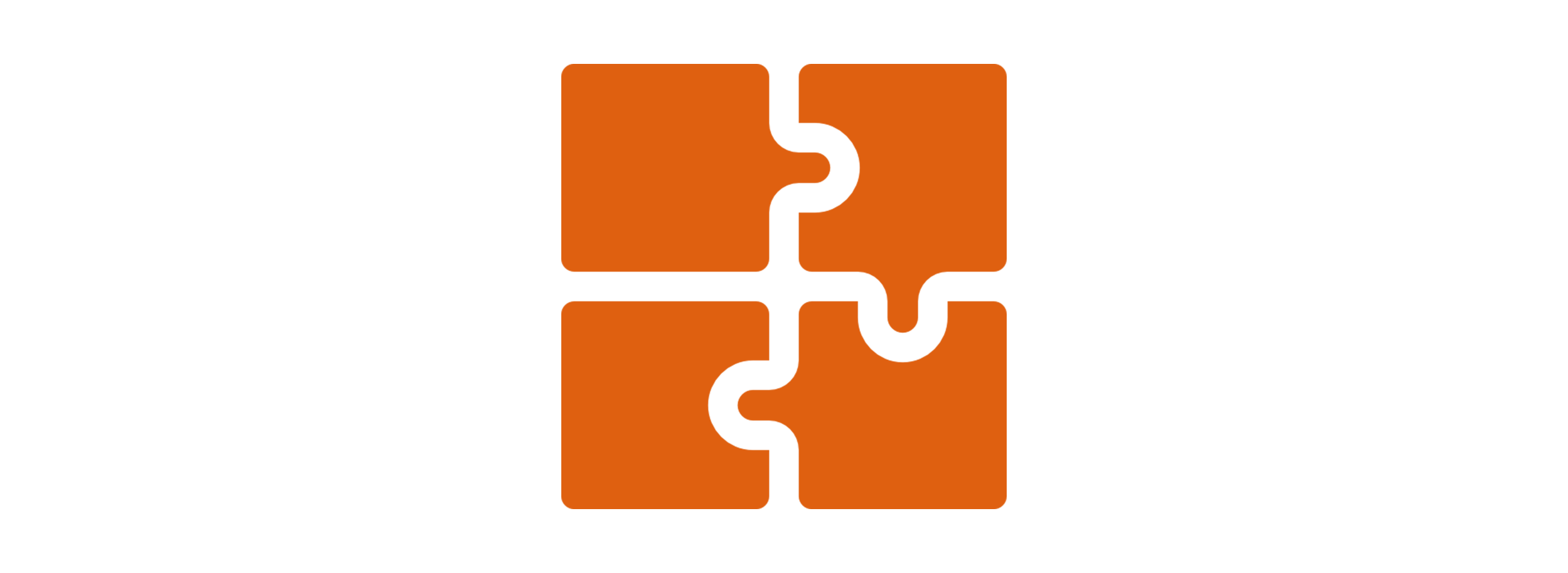 Logo with four puzzle pieces in orange, connected to form a square, and the word 'Puzzle' in black text