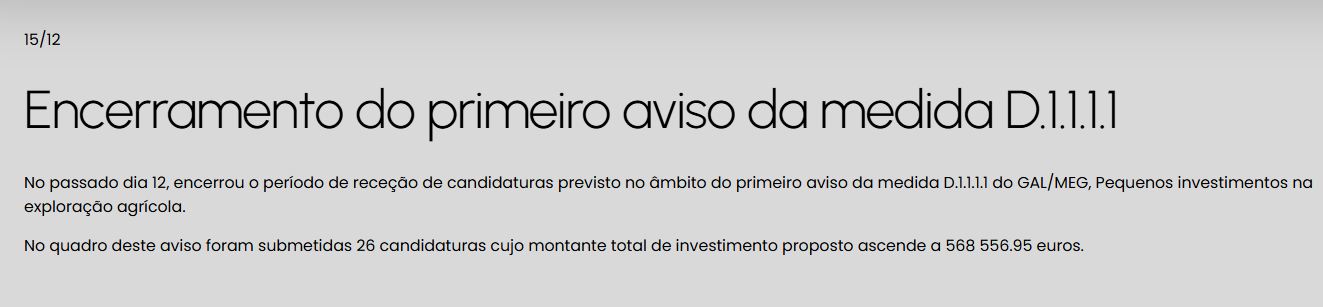 Encerramento do primeiro aviso da medida D.1.1.1.1