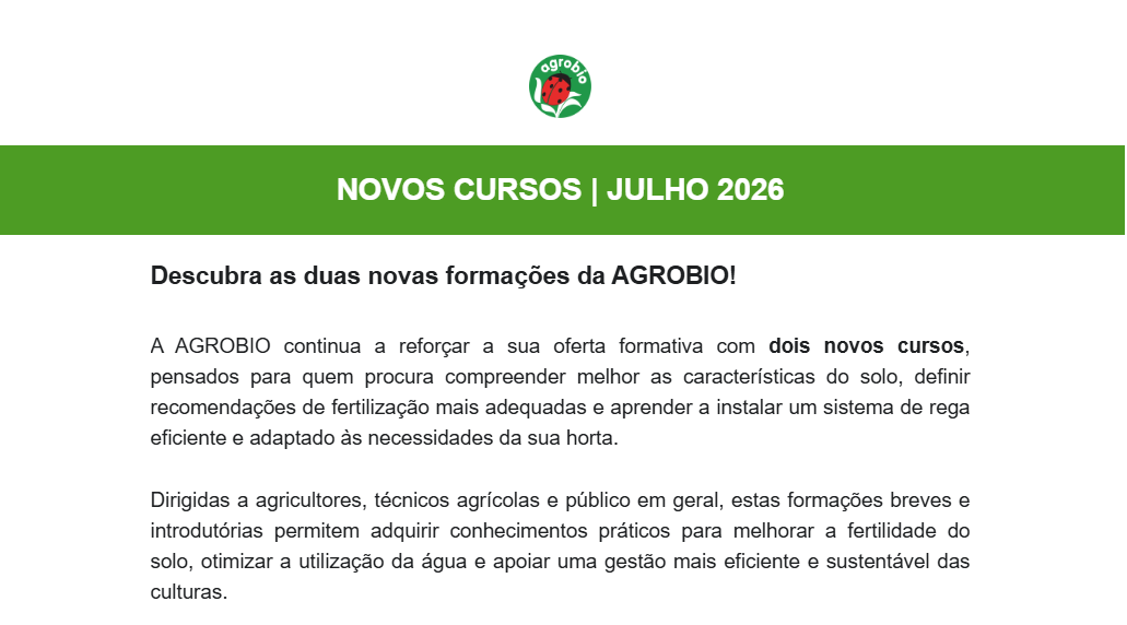 Novos cursos AGROBIO | Julho 2026