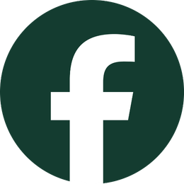 Facebook logo on a dark green circular background.