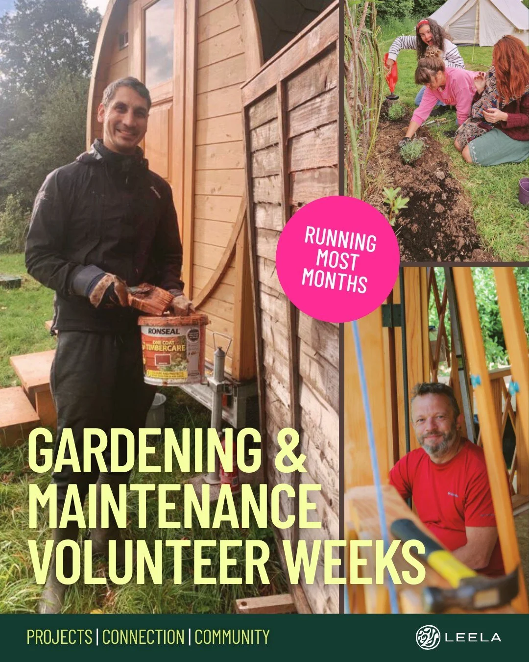 Community Weeks at Leela usually take two forms, depending on what is needed at that time.

Gardening focuses on working outdoors with soil, plants, and green spaces.
Maintenance focuses on practical projects that support the house and shared areas.
