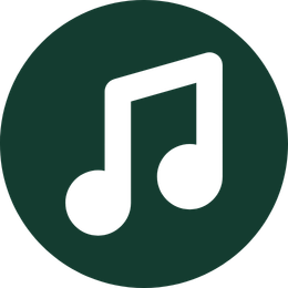 Music note icon inside a dark green circle