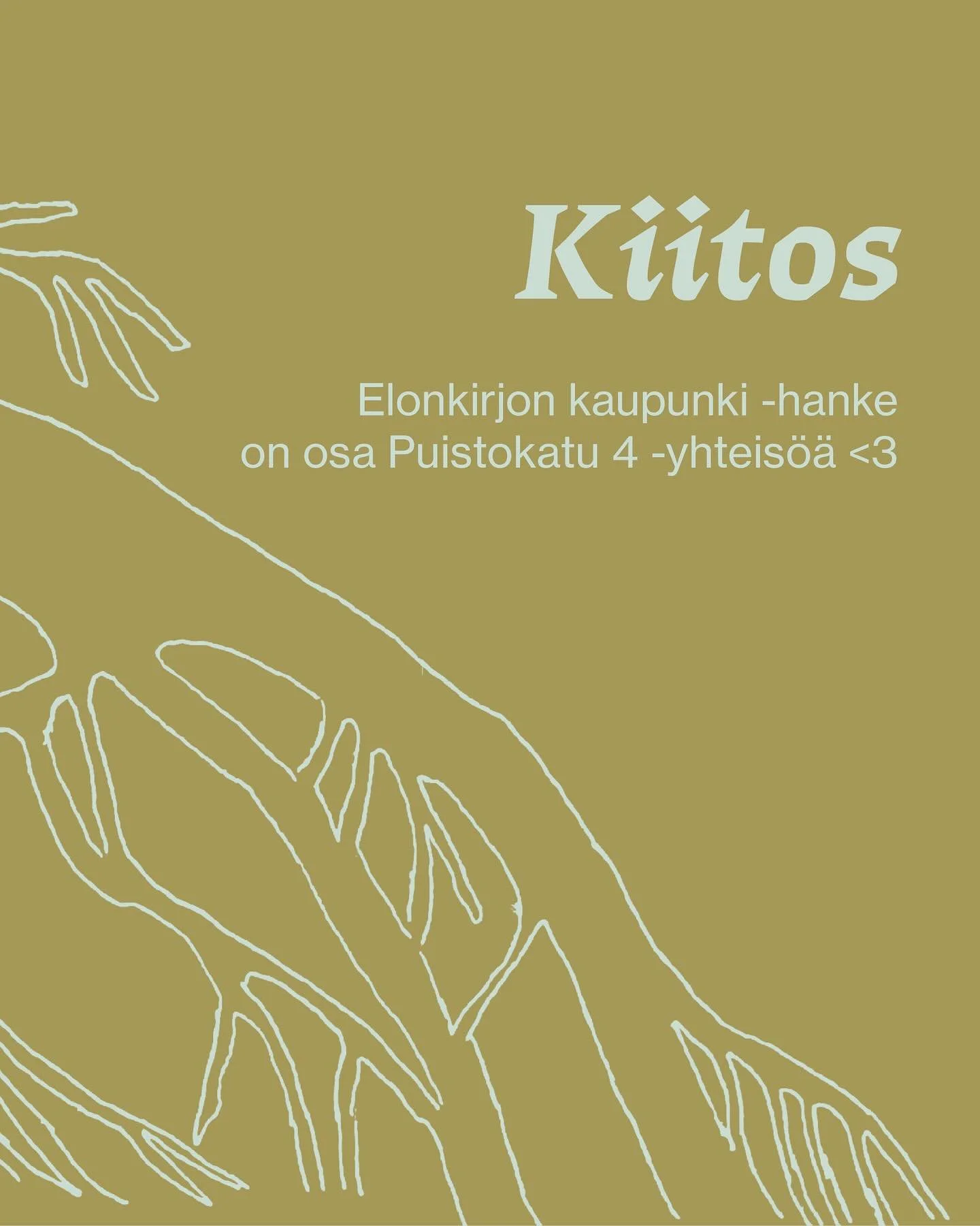 Elonkirjon kaupunki -hanke aloittaa t&auml;n&auml; vuonna @Puistokatu4 toimijaj&auml;senen&auml;. Olemme innoissamme siit&auml;, mit&auml; yhdess&auml;olo Puistokadulla voi tuoda projektille!

The Entangled City project will start as a member of Puis
