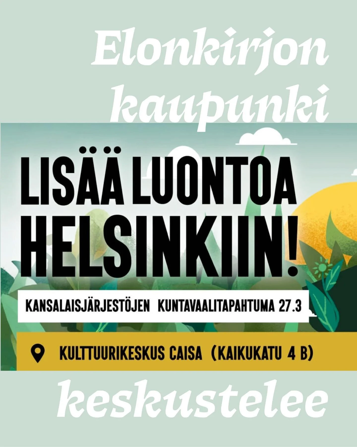 Helsingin l&auml;hiluonnon h&auml;vitt&auml;minen on jatkunut jo pitk&auml;&auml;n. Jatkuuko kehitys my&ouml;s tulevalla valtuustokaudella? Olisiko toisenlainen kaupunkisuunnittelu mahdollista? Voisiko kaupunkiin jopa tuoda lis&auml;&auml; luontoa se
