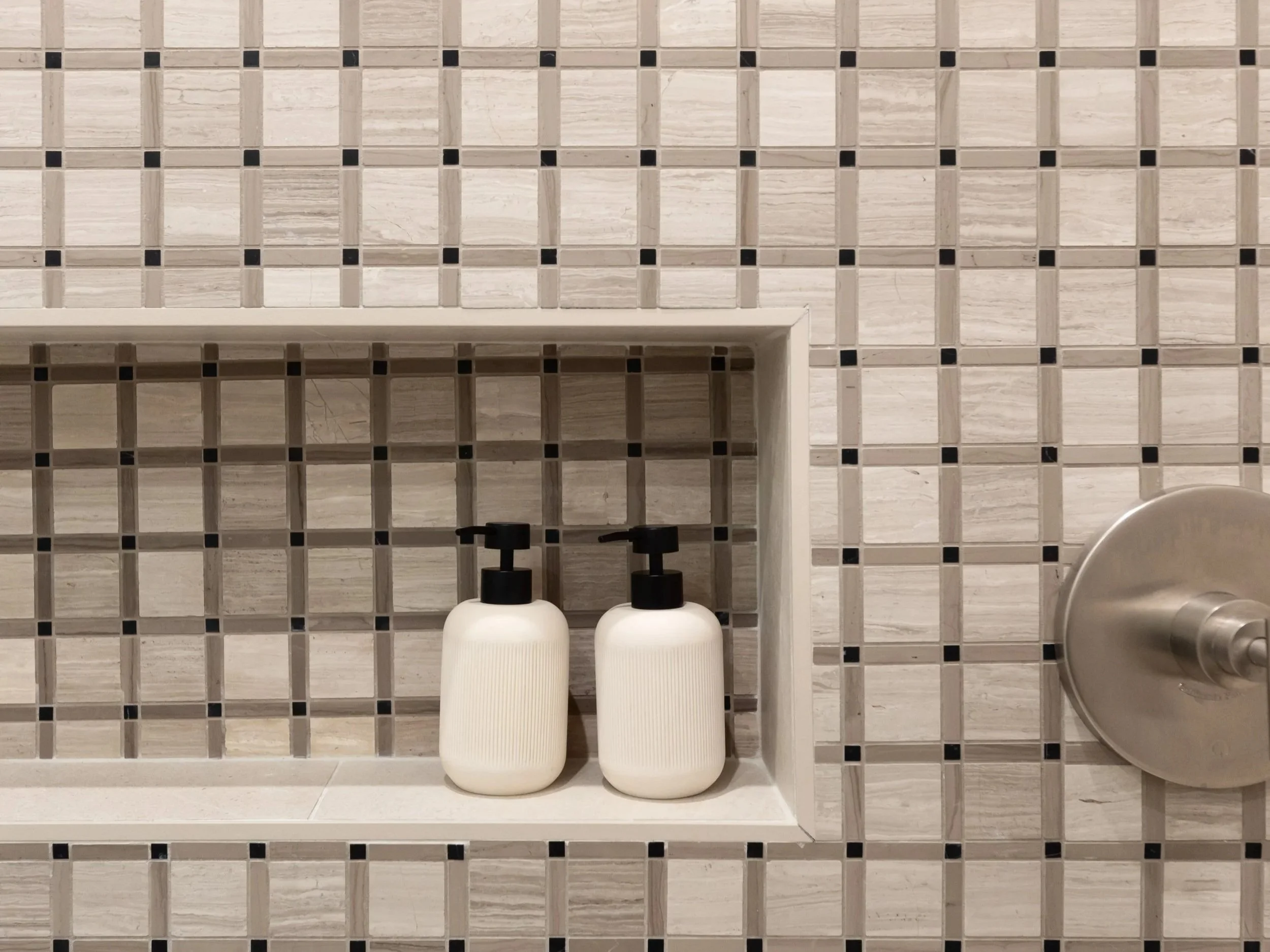 Custom bathroom tile and shower niche detail in Scottsdale Arizona by Ashley Marie Interiors