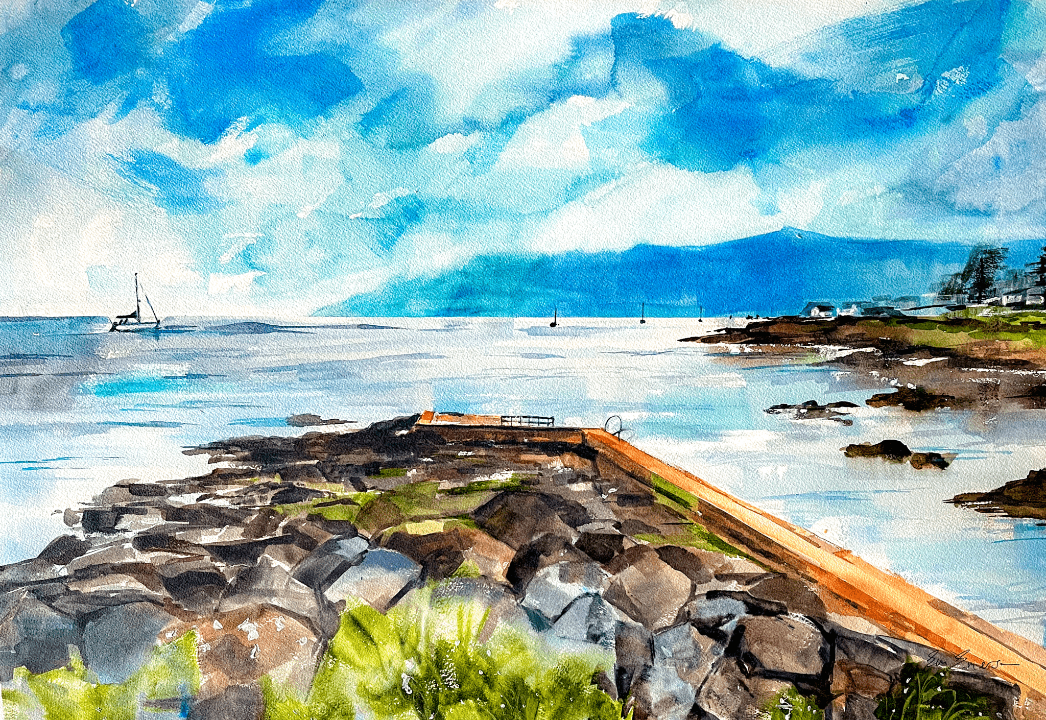 EM Emerson Garron Point and Boats Painting