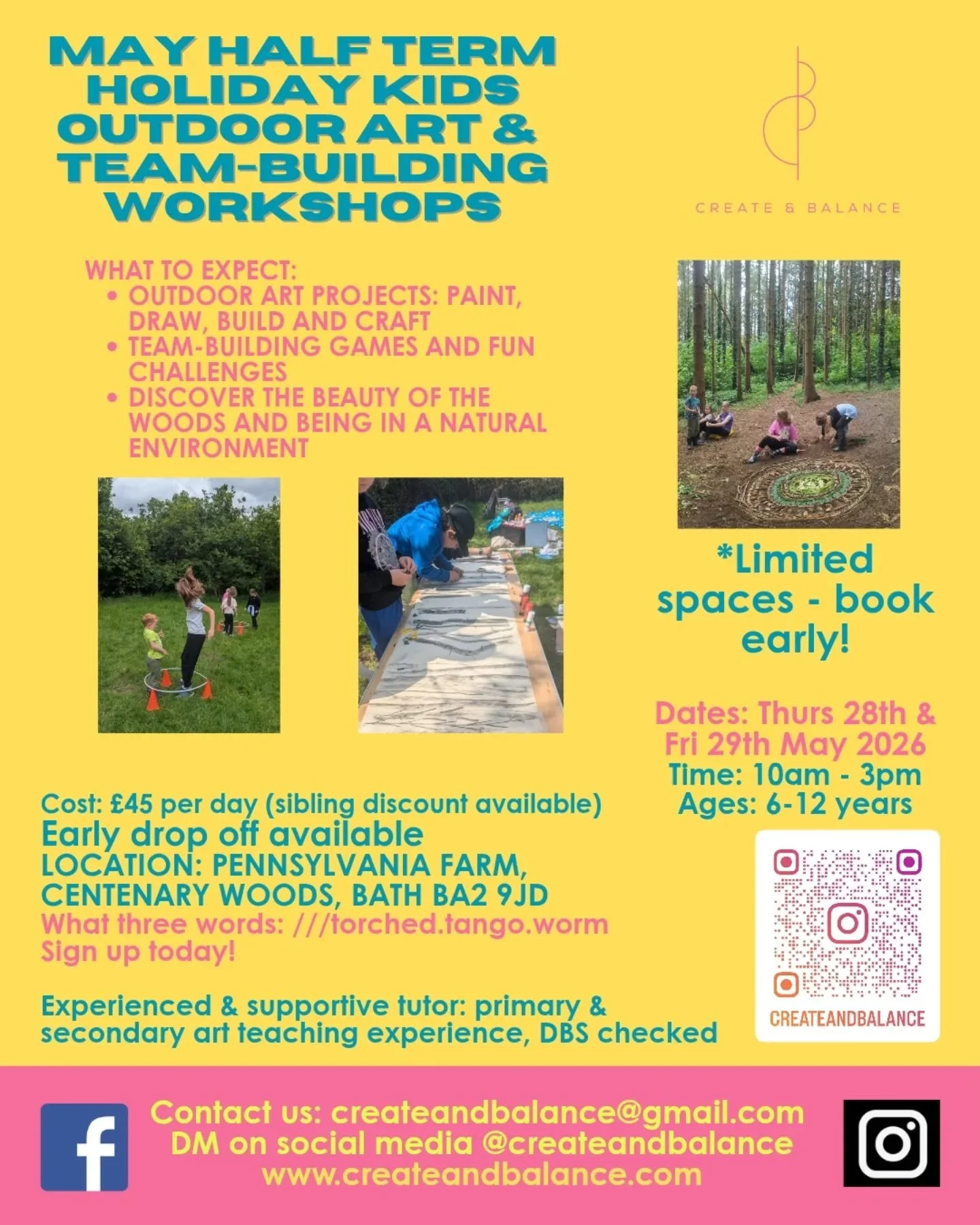 Spaces are going! Taking bookings NOW! We're back for our fabulous holiday kids workshops!!

Join us for fun-filled creativity and teamwork in the woods! Explore nature, discover your artistic talents, and get involved with fun outdoor&nbsp;activitie