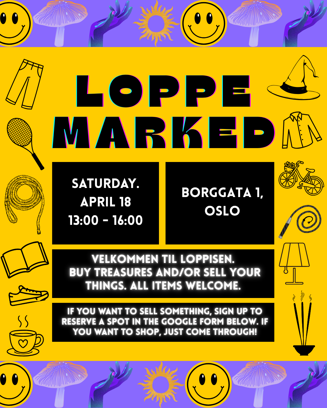 Event graphic designed in Canva for a loppemarked (flea market) organized with friends — promotional design for a community-run event.