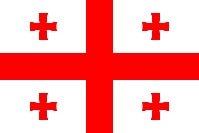 The flag of Georgia, featuring a red cross on a white background with four smaller red crosses in each quadrant.